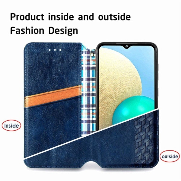 Nahkakotelo With A Stylish Rhombus Imprint For Samsung Galaxy A02 - Sininen Blue