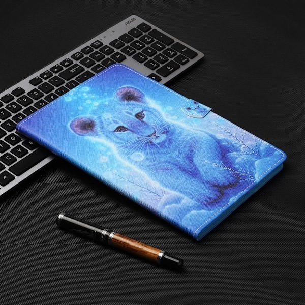 Mønstret kortholder i læder Stand Tablet Casing iPad Air 2 / iPad Air (2013) / iPad 9.7-inch (2017)/ (2018) - Lille Tiger Blue