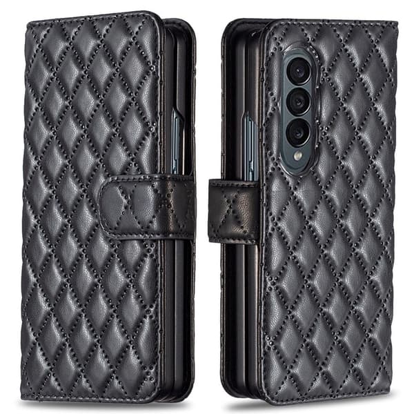 Rhombus Mønster Matte Flip Case til Samsung Galaxy Z Fold4 - Sort Black