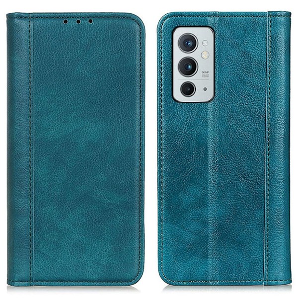 Äkta läder OnePlus 9RT 5G fodral med magnetisk stängning Grön