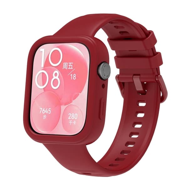 Huawei Watch Fit 3 Silicone Case Hollow Shockproof Watch Protective Frame - Wine Red Röd
