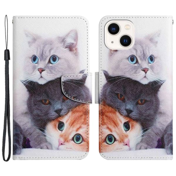 Wonderland iPhone 14 Flippetui - Tre Katter Multicolor