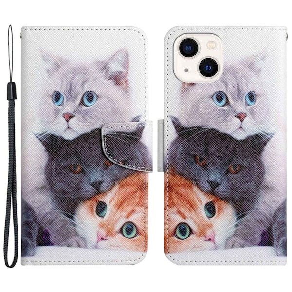 Wonderland iPhone 14 Läppäkotelo - Three Cats Multicolor