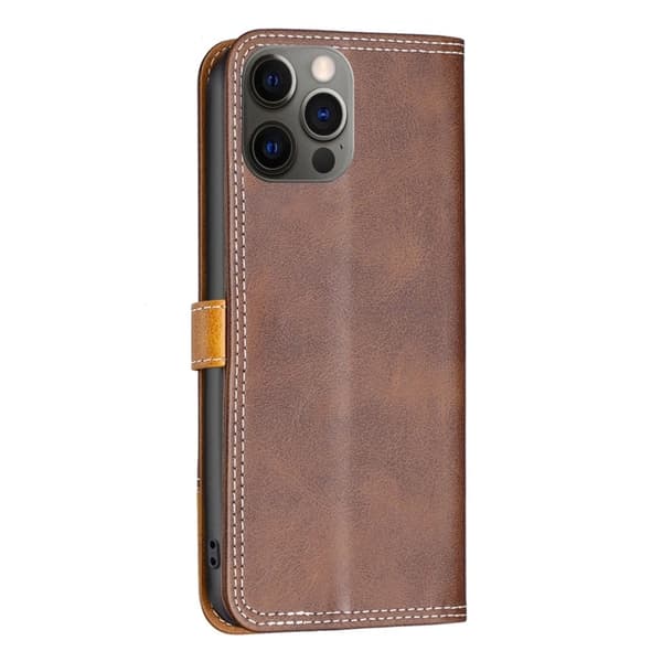 BINFEN tofarget læretui for iPhone 12 / iPhone 12 Pro - Kaffe Brown