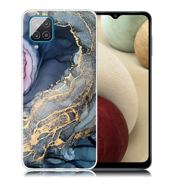 marmor Samsung Galaxy A12 5G etui - blå on Golden Splash marmor Gold