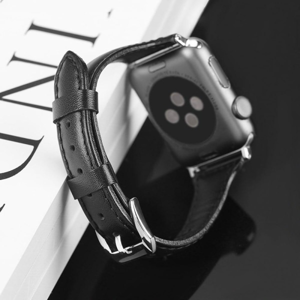 Apple Watch (41mm) B6 urrem i ægte læder - Sort / Størrelse: L Black