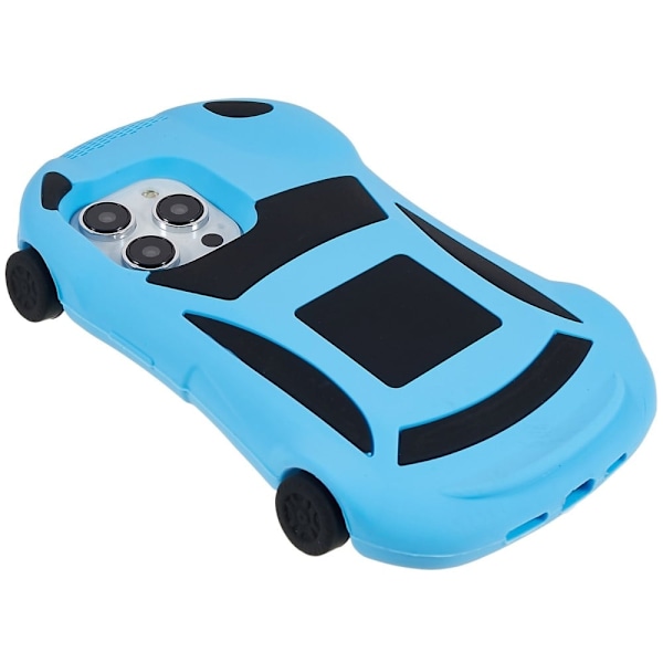 iPhone 14 Pro Racing Car Shape Phone Case med 4 remskiver Silikone kollisionsbestandigt beskyttelsescover Legetøj - Blå Blue