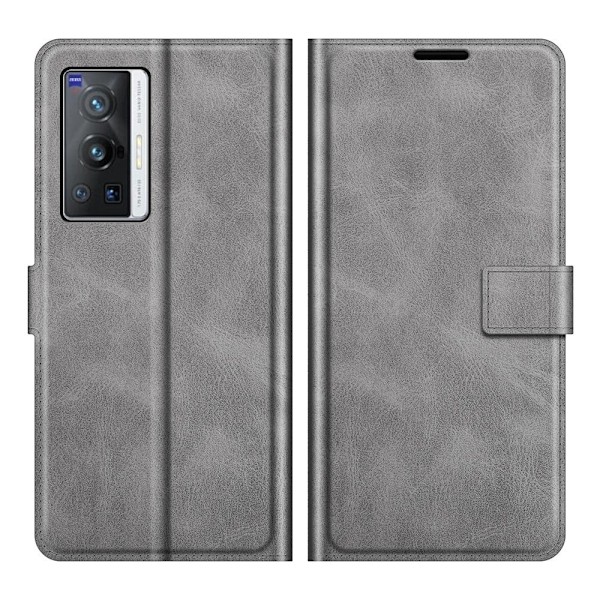 Hållbart konstläder Vivo X70 Pro fodral med plånbok - Silver/Grå Silvergrå