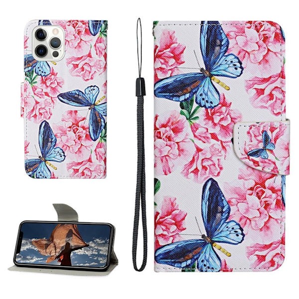 Wonderland iPhone 13 Pro Max flip etui - Blå Sommerfugl Multicolor