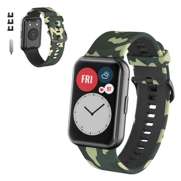 Huawei Watch Fit patterned silicone watch band - Camouflage Grön