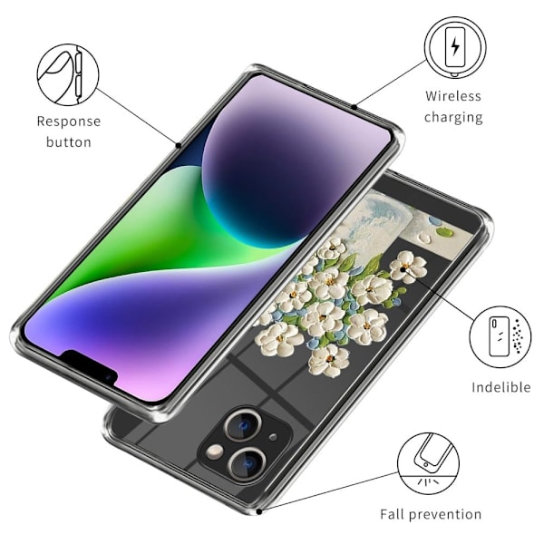 Deco iPhone 14 skal - Oljemålning Vit Blomma Vit