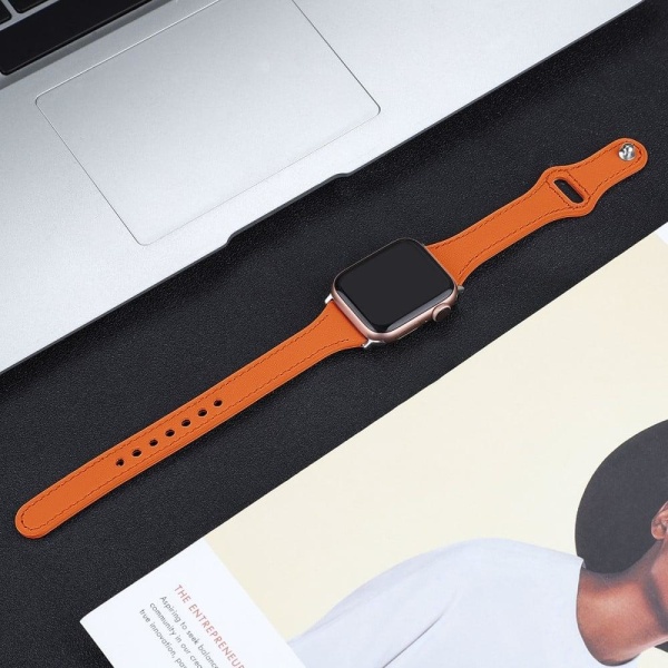 Apple Watch (41mm) urrem i ægte læder med syninger - Orange / Størrelse: L Orange