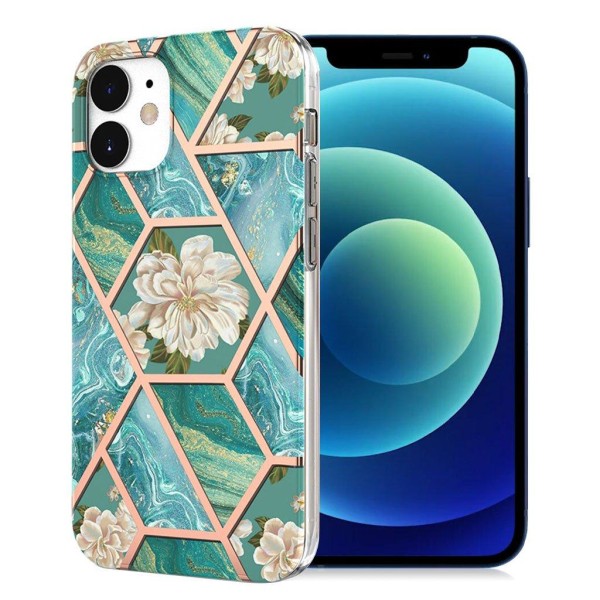 Marble design iPhone 12 Mini cover - Grøn Marmor / Blomst Multicolor