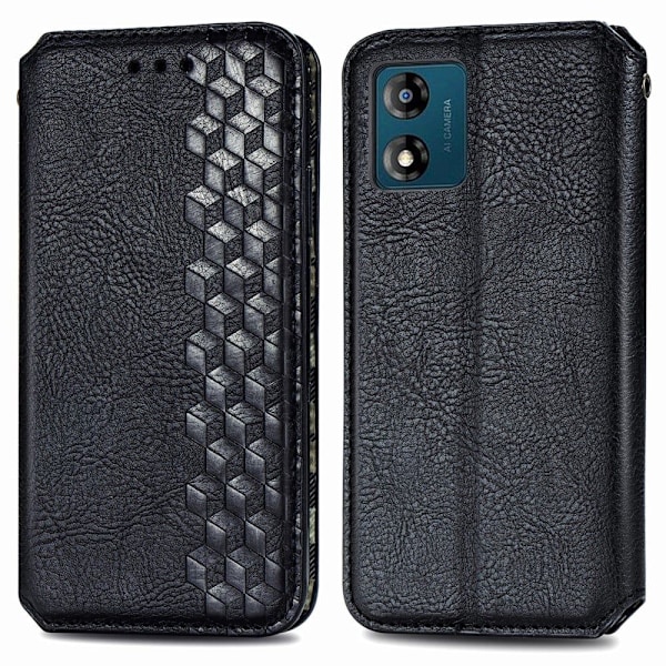 Nahkakotelo With A Stylish Rhombus Imprint For Motorola Moto E13 - Musta Black