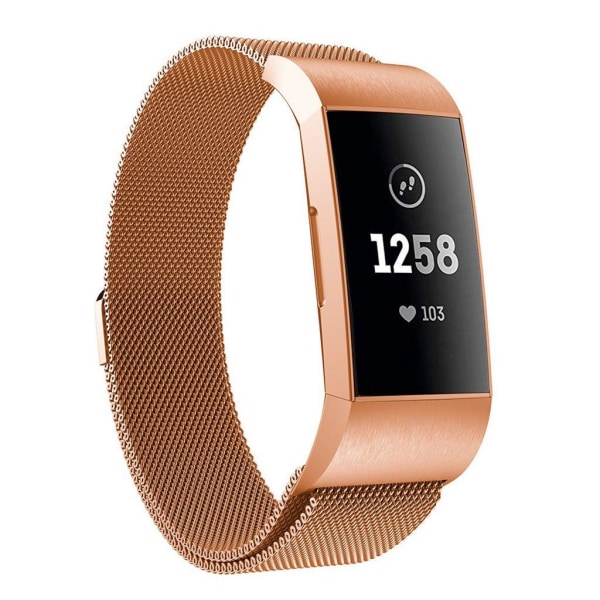 Fitbit Charge 3 erstatnings urrem i metal med milamesiske masker - str. L, Rosa Guld Multicolor