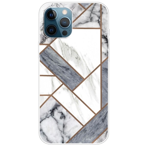 Marmordesign iPhone 14 Pro Max deksel - Grå / Hvite Marmorfliser White