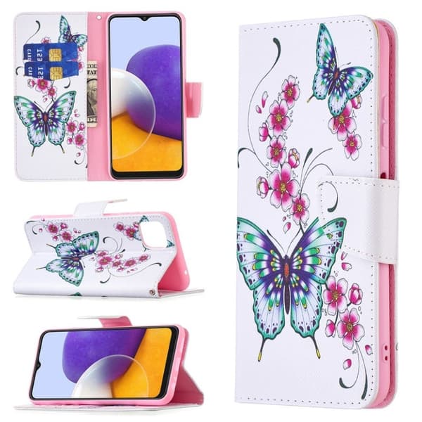Wonderland Samsung Galaxy A22 5G Flippetui - Sommerfugl og Blomst Multicolor