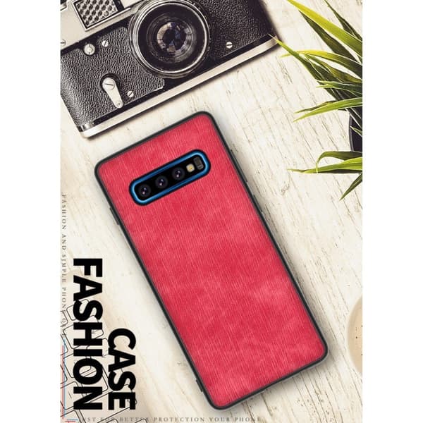 Samsung Galaxy S10 Plus jeans stoff deksel - Rød Red