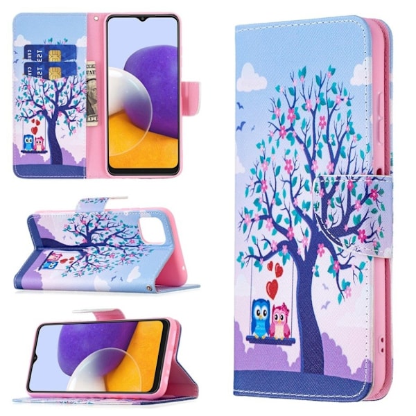 Wonderland Samsung Galaxy A22 5G Läppäkotelo - Puu And Pöllö Multicolor