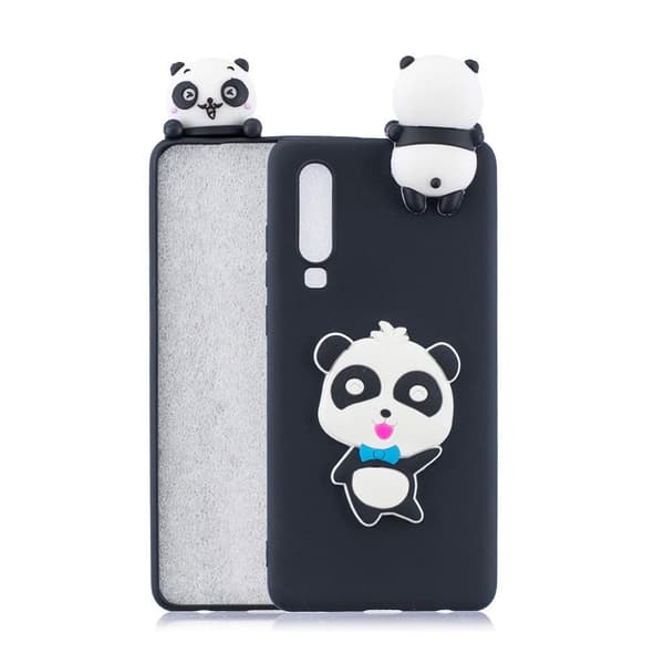 Huawei P30 3D mønster blødt etui - Panda med Blå Sløjfe Multicolor