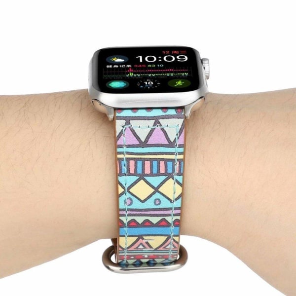 Apple Watch Series 6 / 5 40mm mønster ægte læder rem - Triangle Multicolor