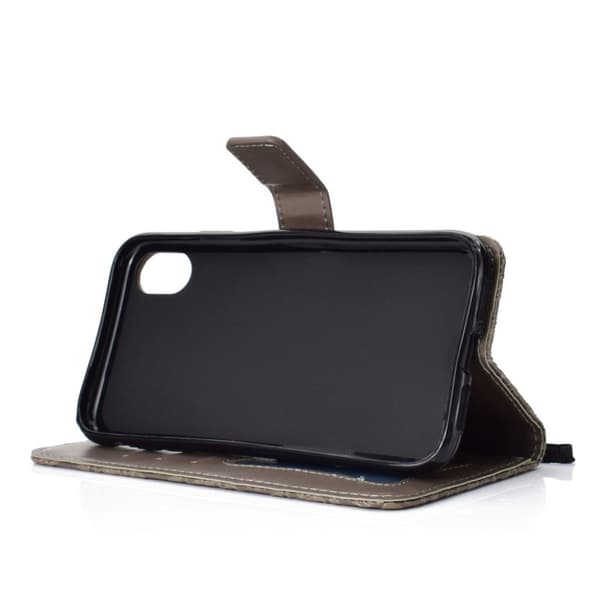 iPhone Xs Max flip cover i læder med bladtryk - Grå Silver grey