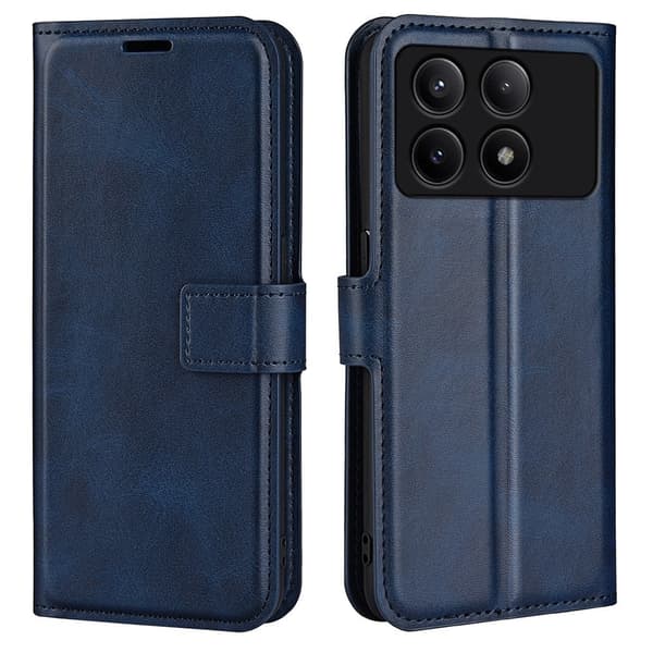 Hållbart konstläder Xiaomi Redmi K70E / Xiaomi Poco X6 Pro fodral med plånbok - Blå Blå