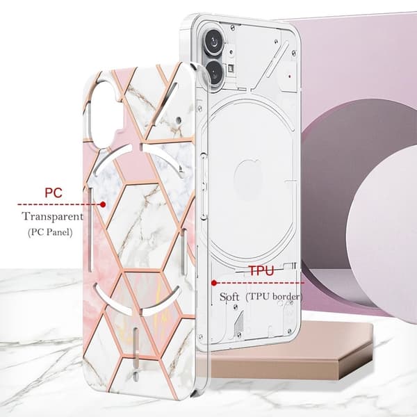 Marmormotiv Nothing Phone (1) skal - Rosa / Vit Rosa