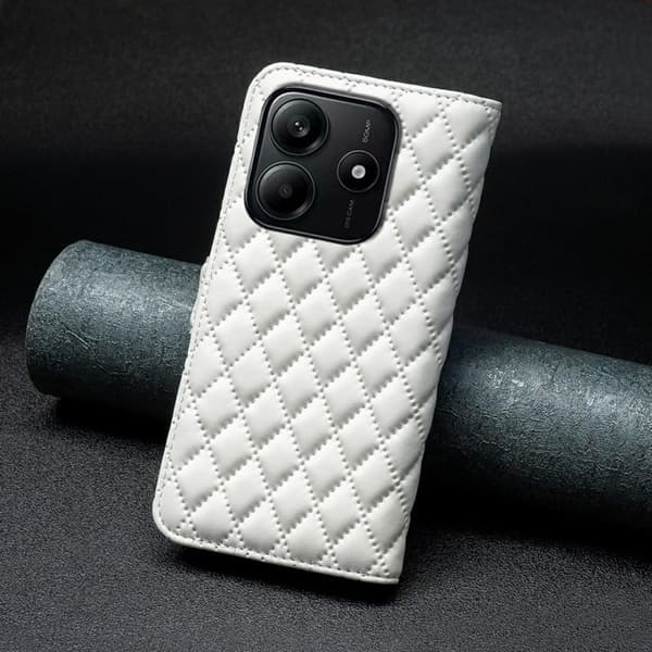 Rombemønster, matt flip-deksel for Xiaomi Redmi Note 14 5G - Hvit White
