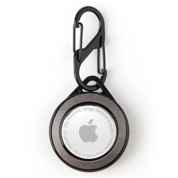 AirTags litchi leather cover with keychain - Grey Silvergrå