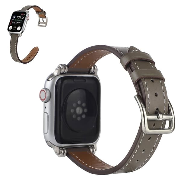 Apple Watch 42mm - 44mm urrem i ægte læder med perledekor - Grå Silver grey