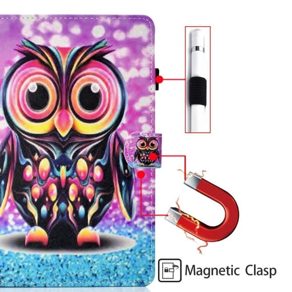 Samsung Galaxy Tab S7 Printing Lær Flippetui - Ugle Multicolor