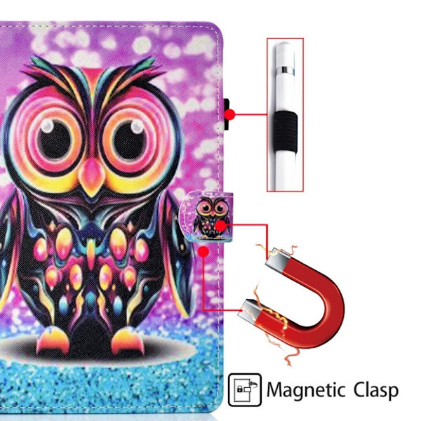 Samsung Galaxy Tab S7 tryckning läder flip fodral - uggla multifärg