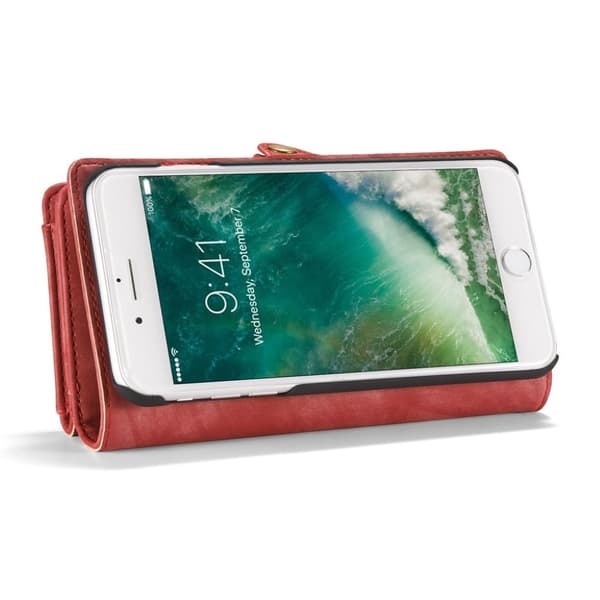 Caseme iPhone 7 Plus / 8 Plus PC etui i spaltelæder med flere rum - Rød Red