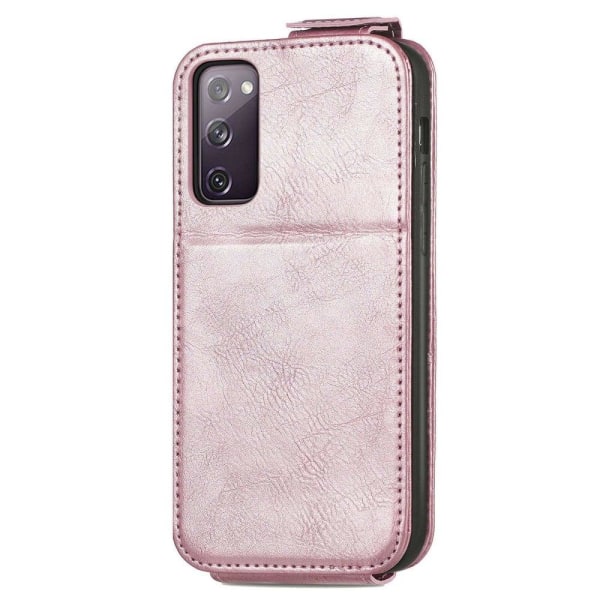 Vertical Flip Phone Etui med Zipper til Samsung Galaxy S20 FE 2022 / S20 Fe 5g / S20 Fe - Rødguld Pink