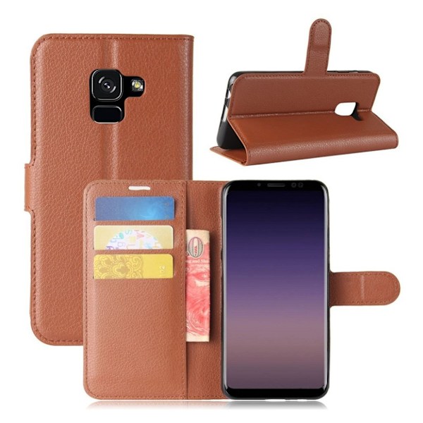 Samsung Galaxy A8 (2018) litchi skin PU læder flip etui - Brun Brown