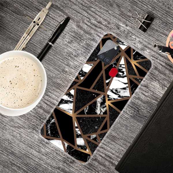 marmor Samsung Galaxy A21s etui - sort Tile Fragments Black