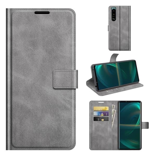 Hållbart konstläder Sony Xperia 5 III fodral med plånbok - Silver/Grå Silvergrå