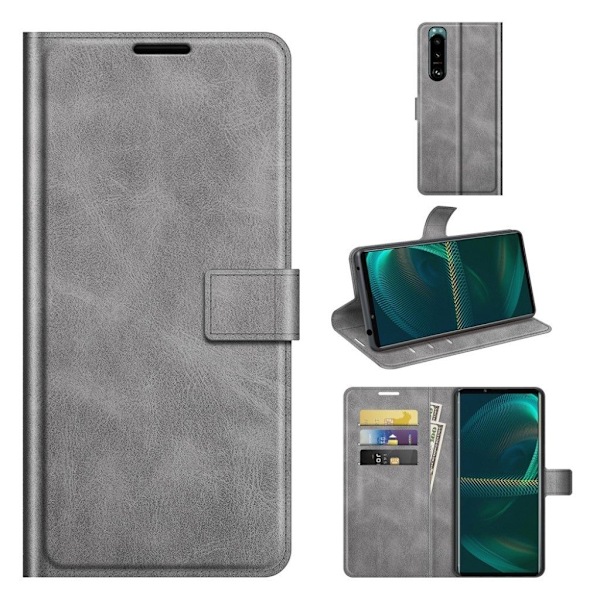 Wallet-style Læder Etui til Sony Xperia 5 Iii - Grå Silver grey
