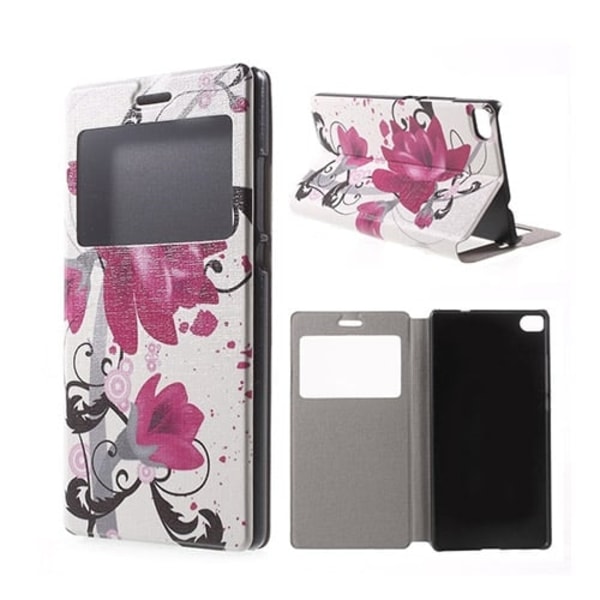 Moberg View Huawei Ascend P8 Læder Flip Etui - Elegant Lotus Multicolor