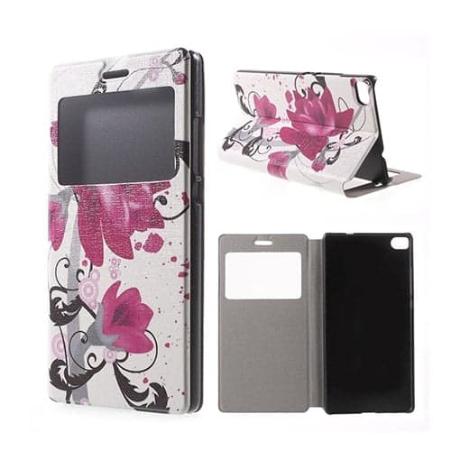 Moberg View Huawei Ascend P8 Lær Flip Case - Elegant Lotus Multicolor