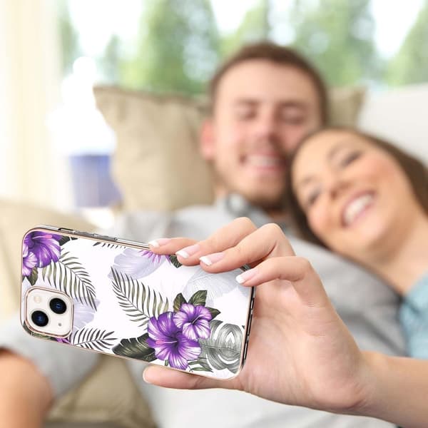 Marble design iPhone 14 Plus cover - Lilla Blomster Purple