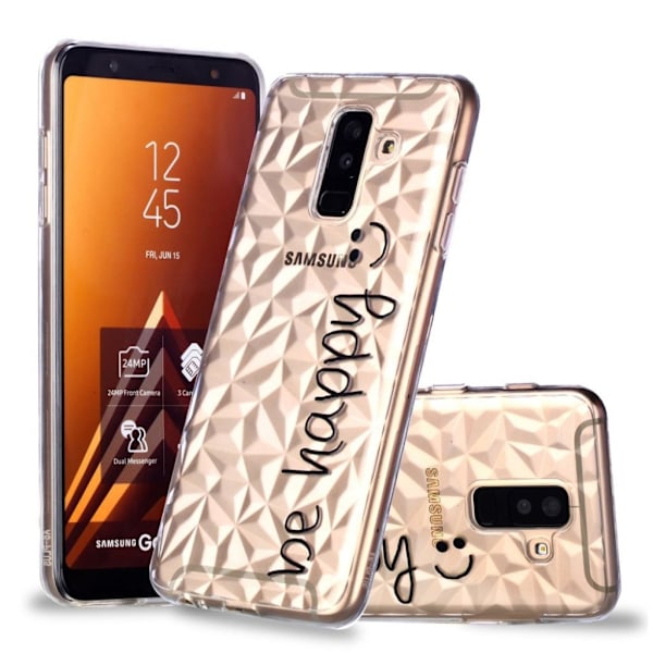 Samsung Galaxy A6 Plus (2018) beskyttelsesetui i silikone med 3D diamant mønster - "Be Happy" Multicolor