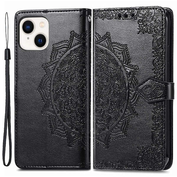 Mandala iPhone 15 læderetui - Sort Black