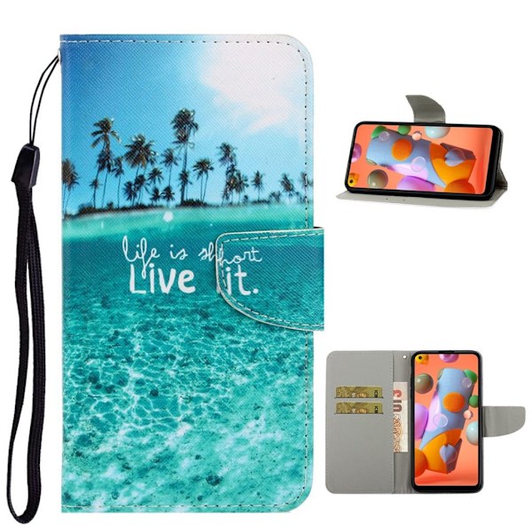Wonderland Samsung Galaxy A11 flip kotelot - Englantilaisia Kirjaimia Blue