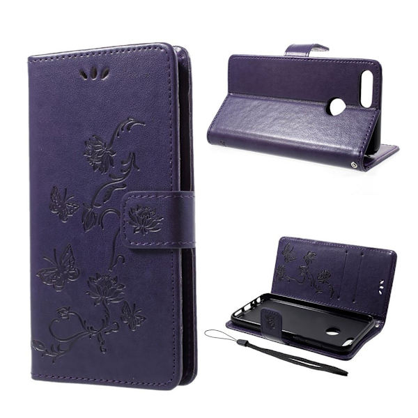 Huawei P Smart Printti Kuviollinen PU Nahkainen Lompakko Suoja Kotelo - Tumman Violetti Purple