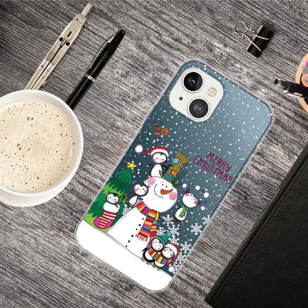 Juleveske til iPhone 14 Plus - Pingvinfamilie Multicolor