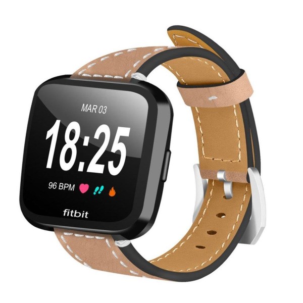 Fitbit Versa klockarmband i geniun läder matt giftfri klassiskt metallspänne - Khaki Brun