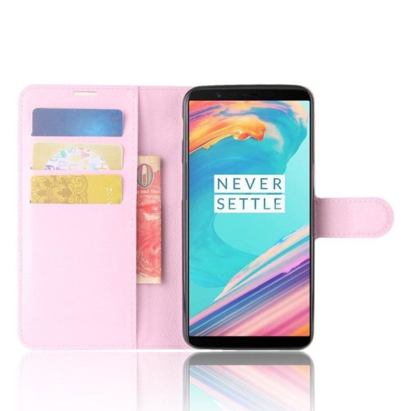 OnePlus 5T litsitekstuurinen nahkakotelo - Pinkki Pink