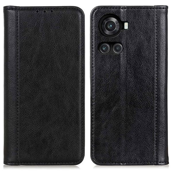 OnePlus 10R / OnePlus Ace ægte læderetui med magnetisk lukning - Sort Black